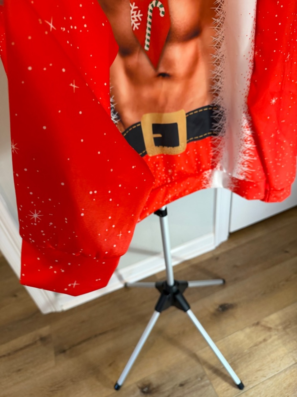 Men's Red Holiday Novelty Muscle-Print Sweater - Picture 4 of 8